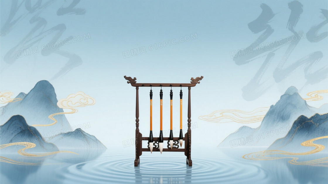 青蓝渐变新中式水墨背景