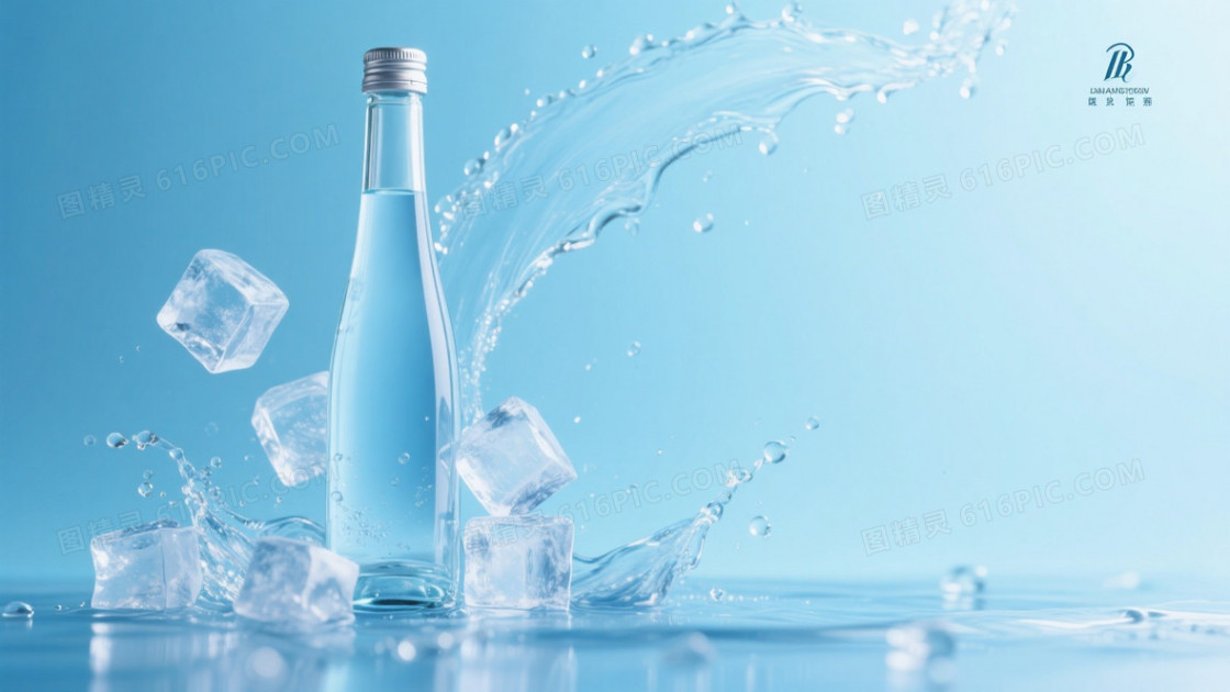 浅蓝渐变透明酒瓶水冰背景