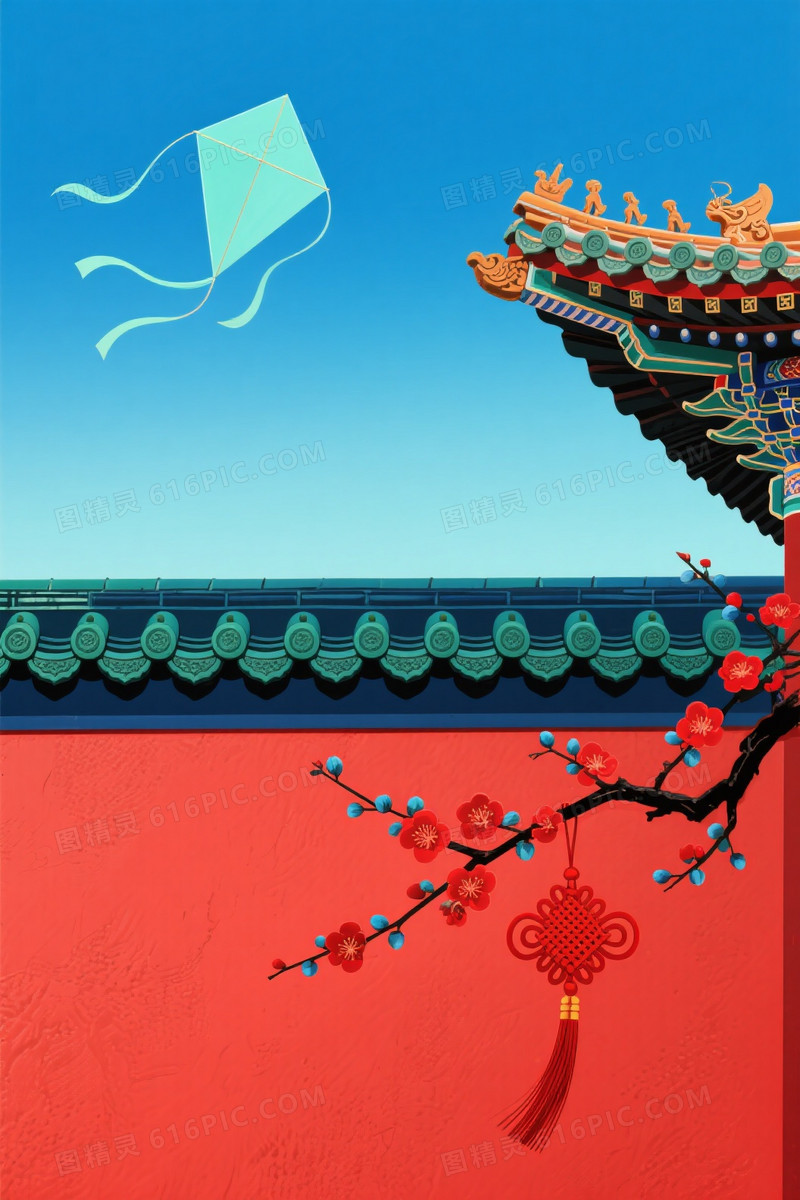 朱红青蓝传统节庆插画背景背景图片下载_1056x1584像素JPG格式_编号z7nfj99jm_图精灵