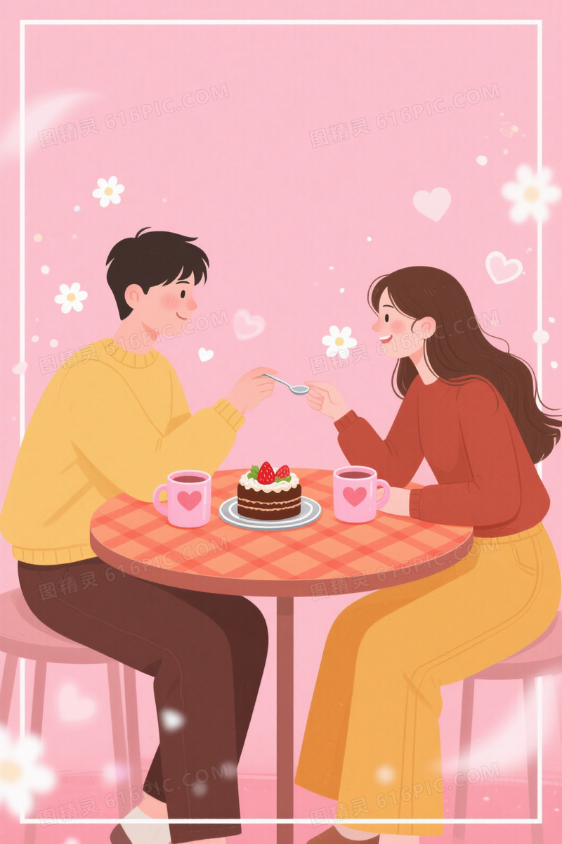 柔粉插画情侣互动背景背景图片下载_1056x1584像素JPG格式_编号1pyfwqxoe_图精灵