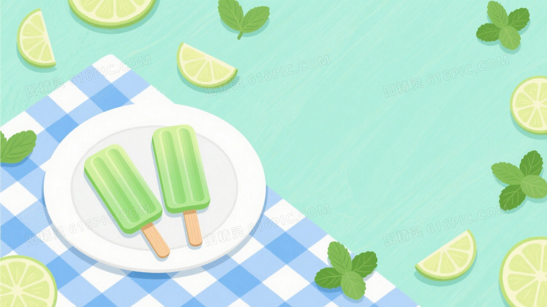 薄荷绿手绘野餐冰棍背景