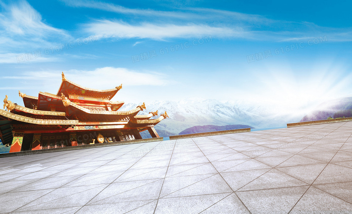 中国古建筑海报背景