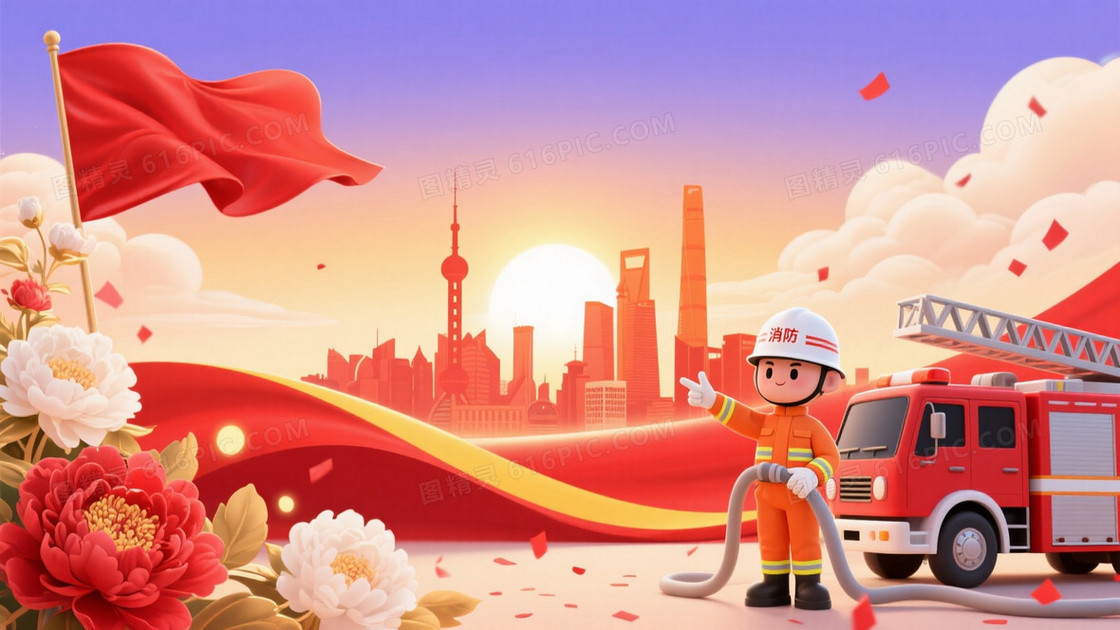 暖调渐变城市消防主题背景