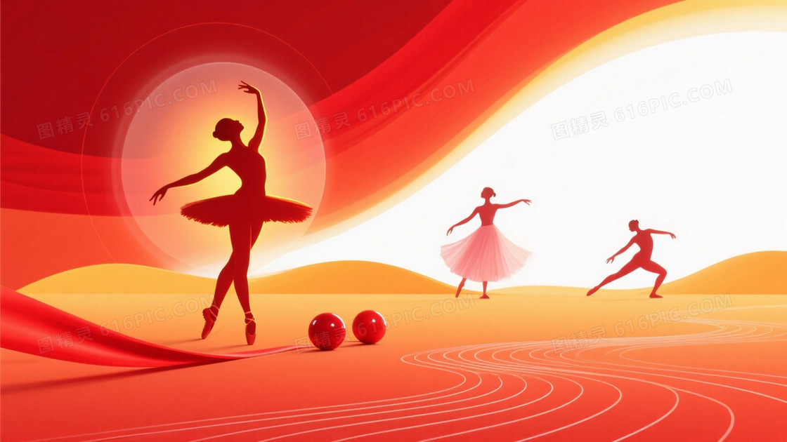深红橙红渐变舞者剪影背景