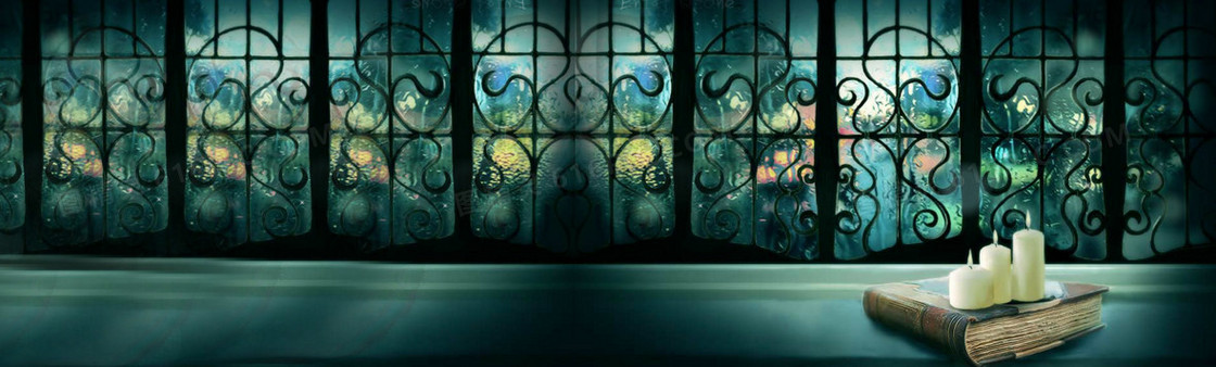 窗户雨景背景banner