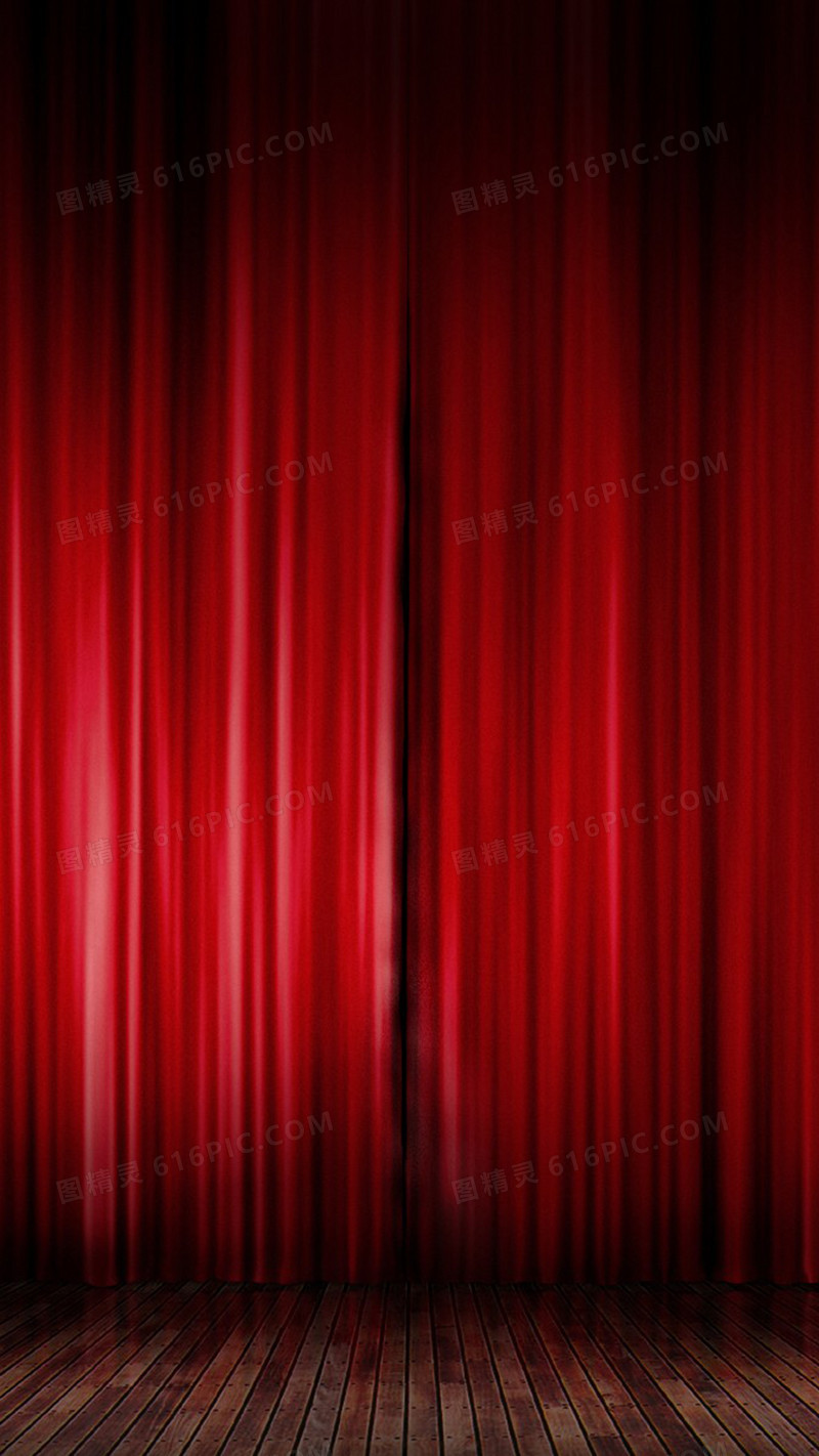 红色舞台写实窗帘木地板舞台剧h5素材背景