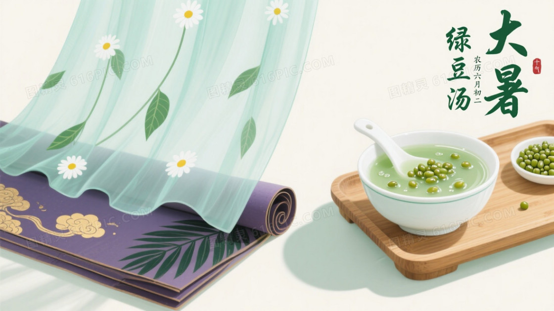 青绿淡雅二十四节气插画背景