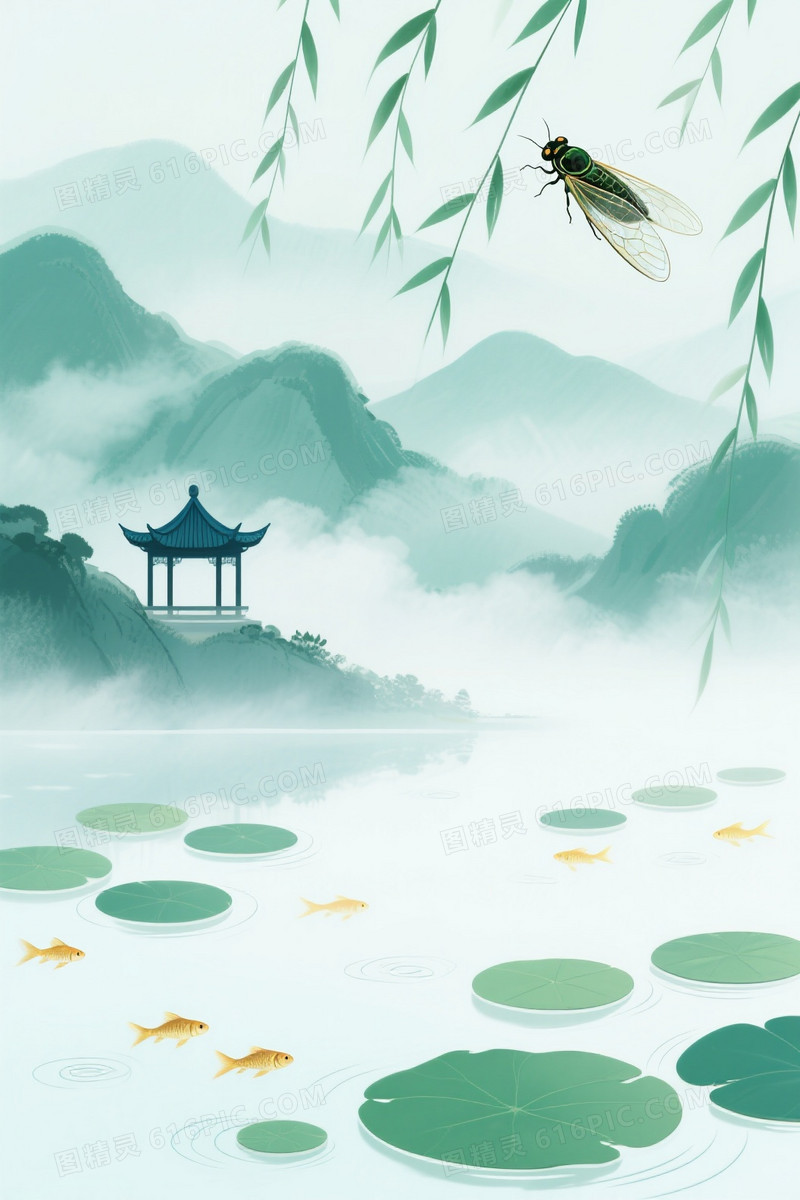 浅青绿水墨荷塘窗景背景背景图片下载_1056x1584像素JPG格式_编号vwkfpgywx_图精灵