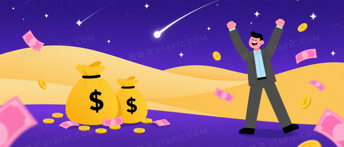 深蓝紫夜空金沙丘财富背景