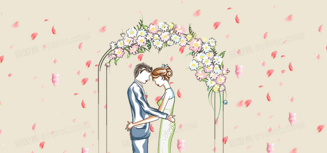 花瓣婚礼梦幻浪漫棕色banner背景