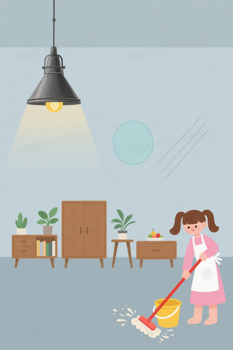 浅蓝灰极简家居插画背景