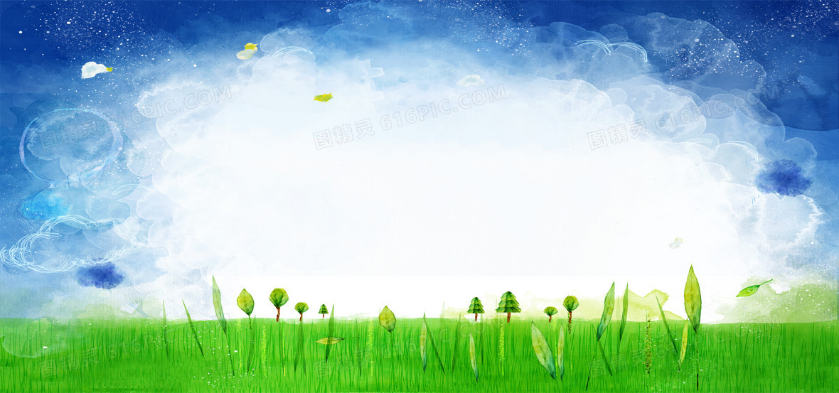 卡通天空草地海报背景