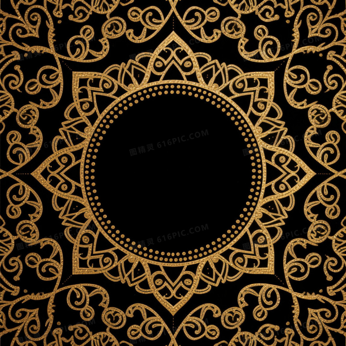 深黑底金曼陀罗对称背景