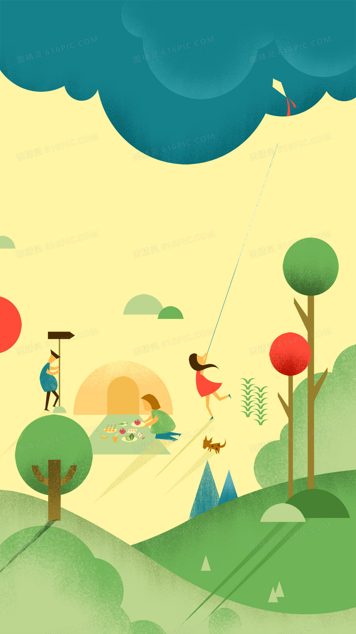 春游踏青扁平化海报h5背景psd分层下载