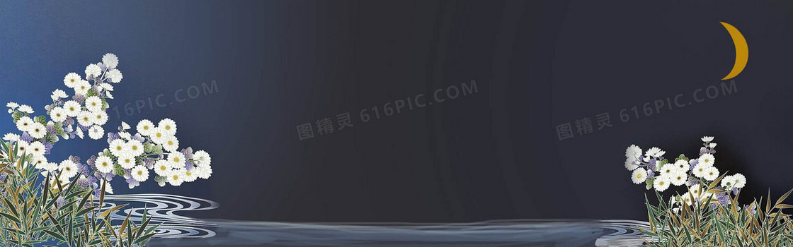 和风青草河边月亮弦月背景