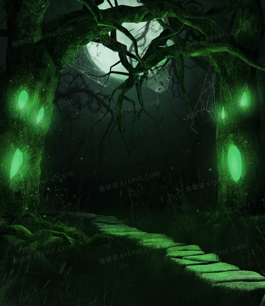魔幻绿色森林背景