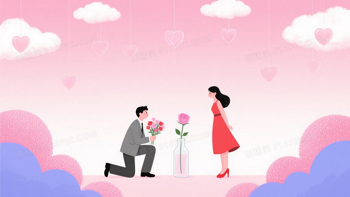 粉彩渐变云朵心形插画背景