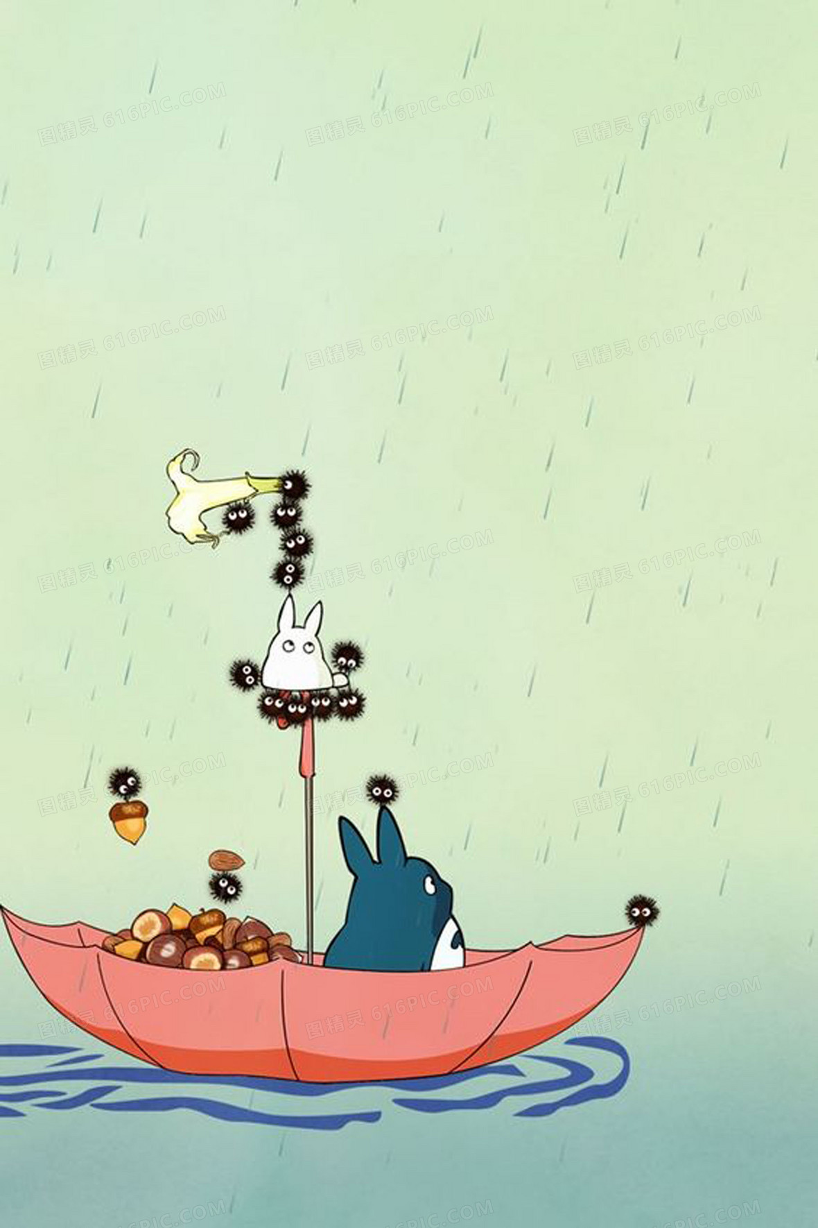 龙猫下雨打伞的图画图片