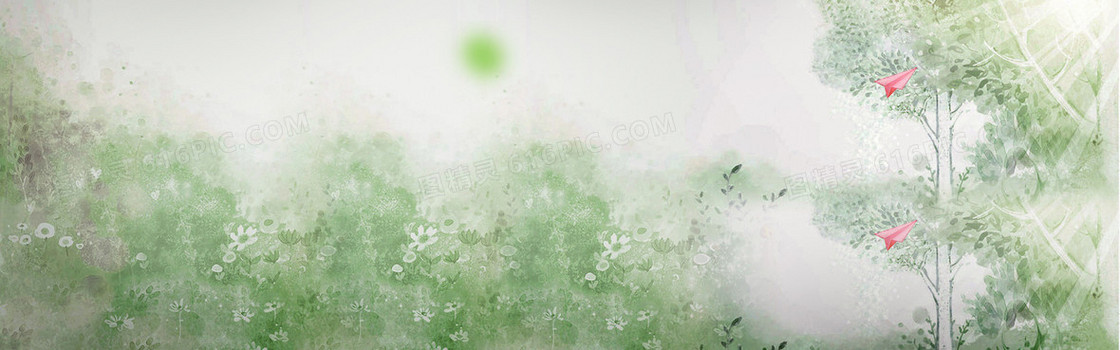 卡通淡绿色花树背景