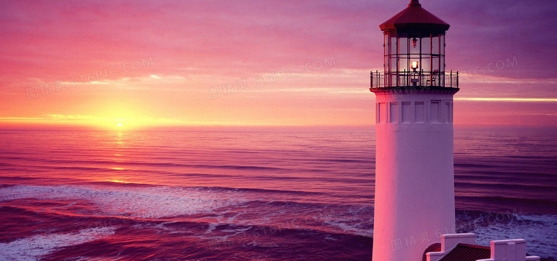 夕阳大海灯塔背景
