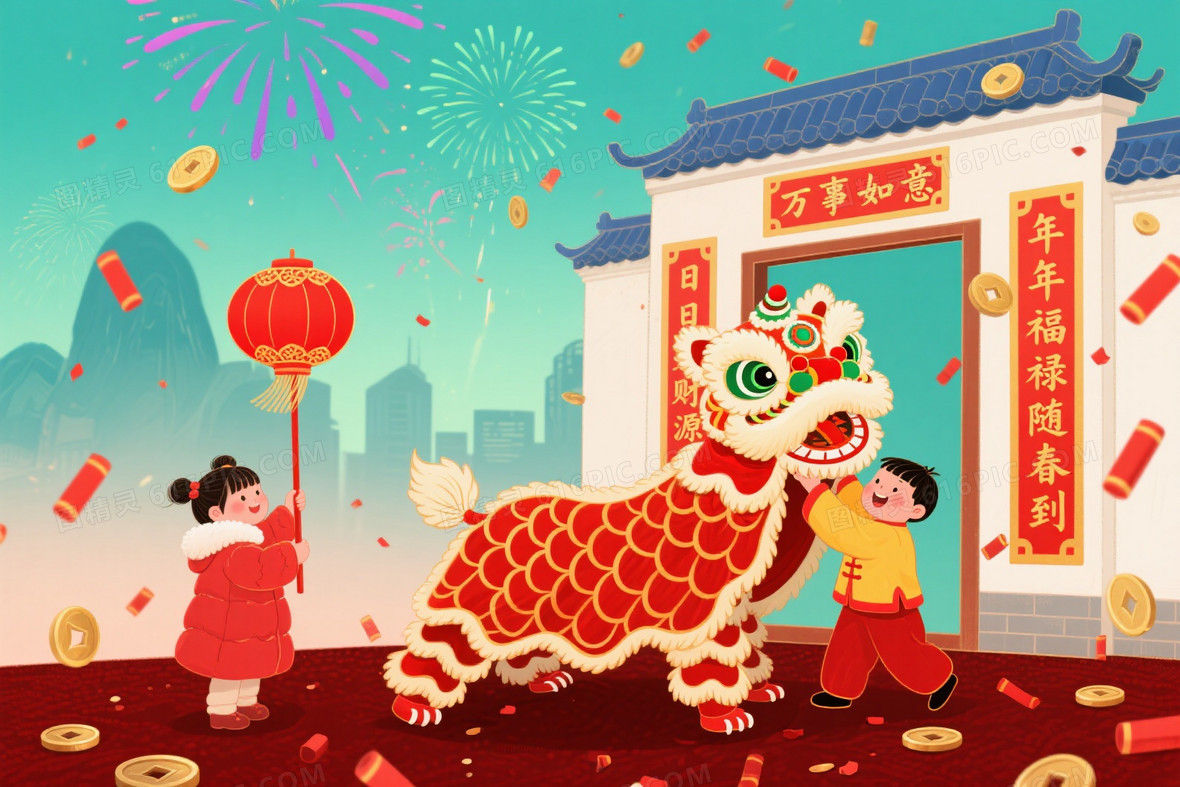 暖金祥云红鳞巨蛇舞狮背景背景图片下载_2016x864像素JPG格式_编号ve7f5d7rw_图精灵