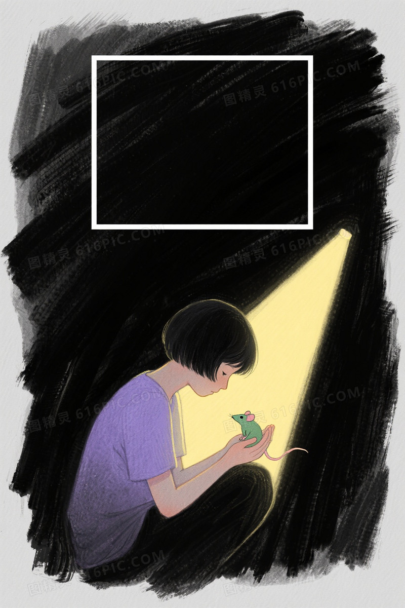 暗黑手绘短发人物聚光背景