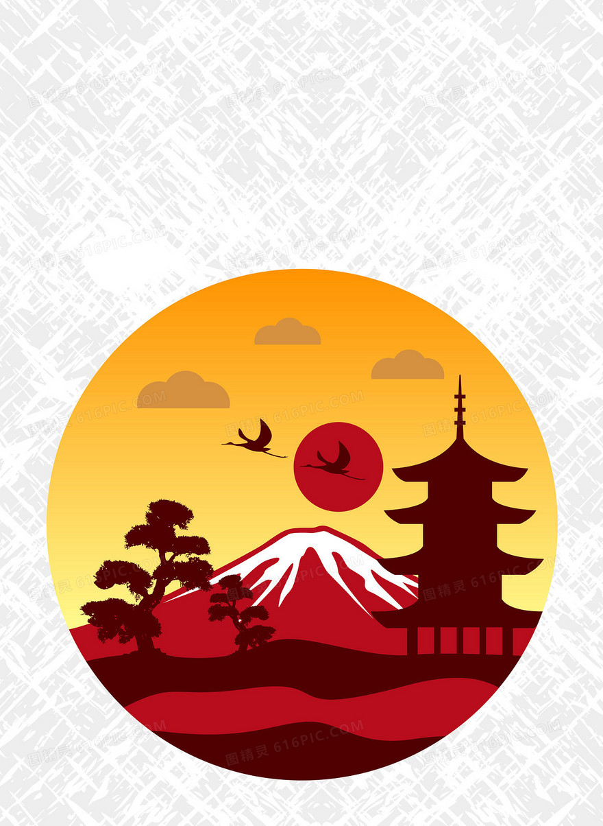 矢量古风日系日本旅游风景背景