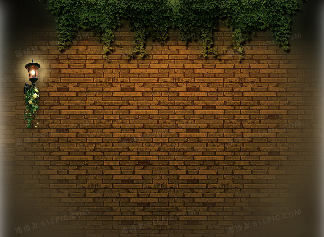 褐色围墙树叶展板背景素材