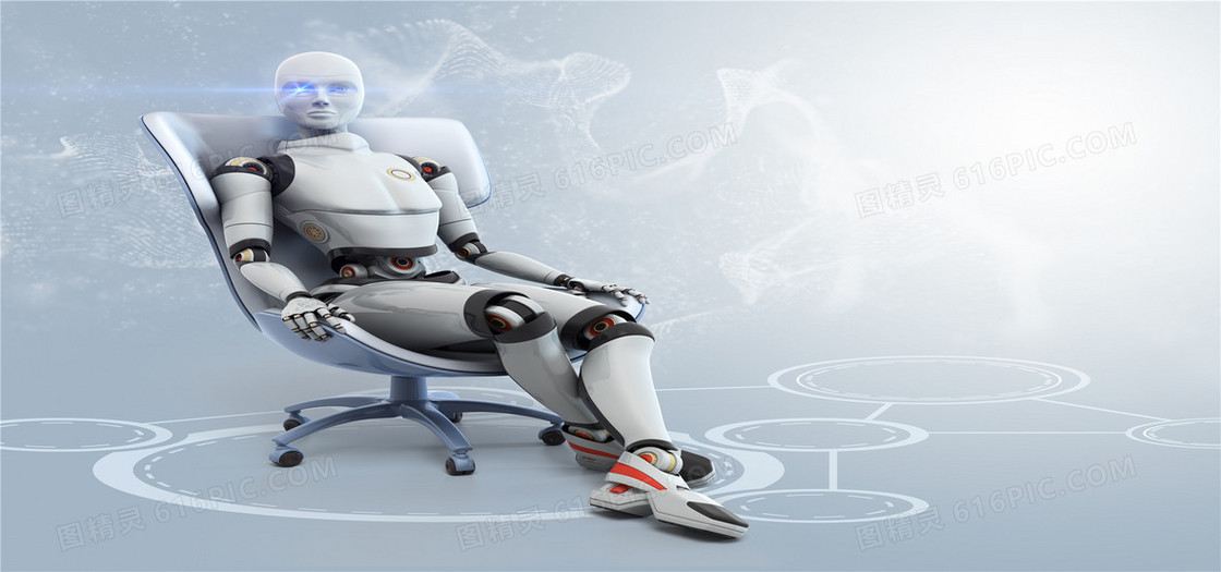 坐在椅子上的机器人科技背景