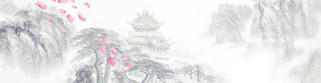 烟花三月花瓣古代建筑背景