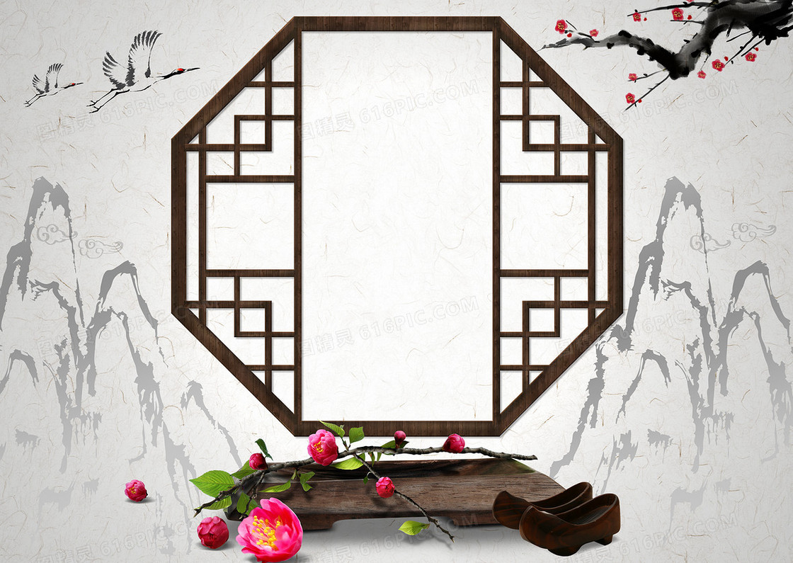 中国风复古传统屏风艺术背景素材