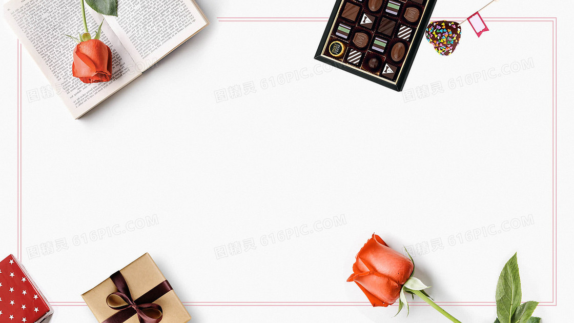 情人节巧克力礼物浪漫玫瑰花卡片祝福背景