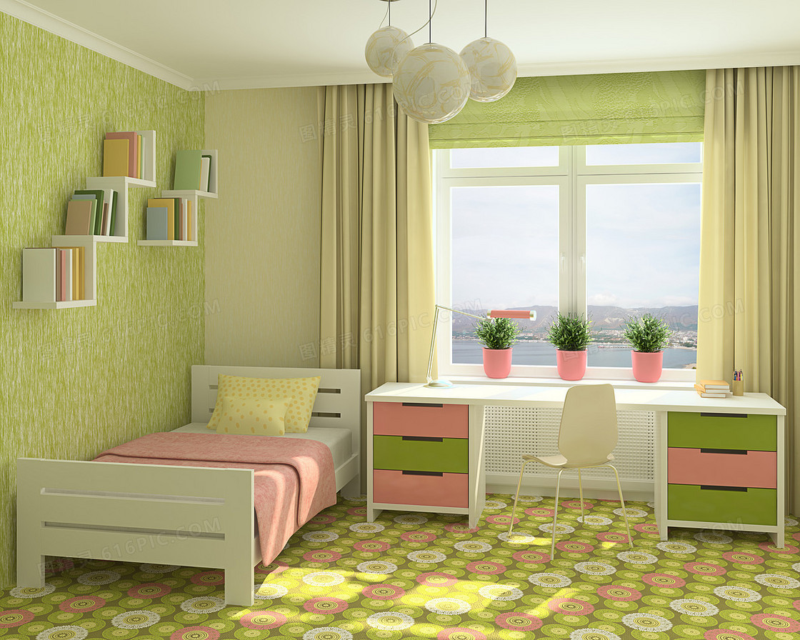 110平北欧风三居卧室绿色装修设计-家装效果图_装一网装修效果图