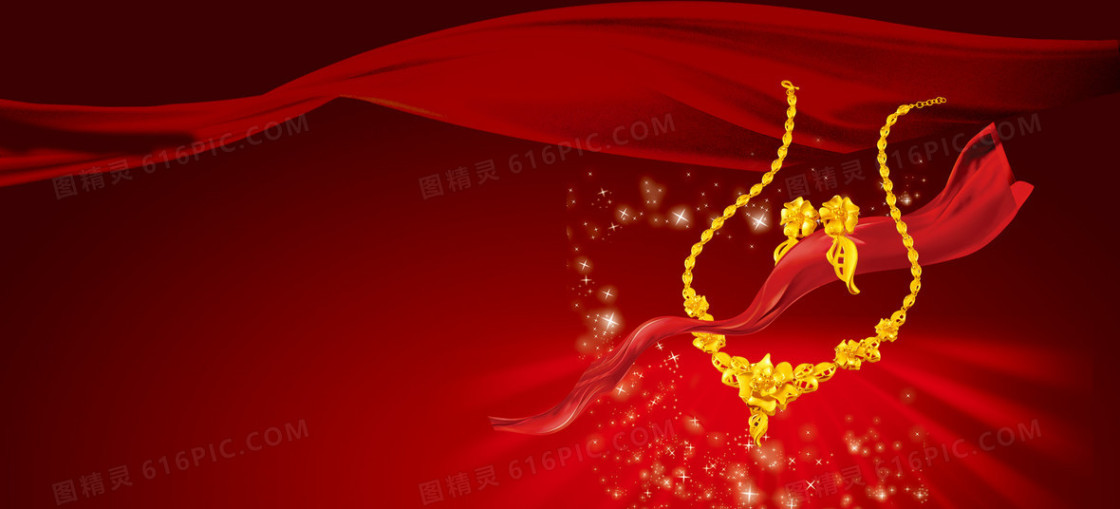 大气奢华红色喜庆金项链背景banner