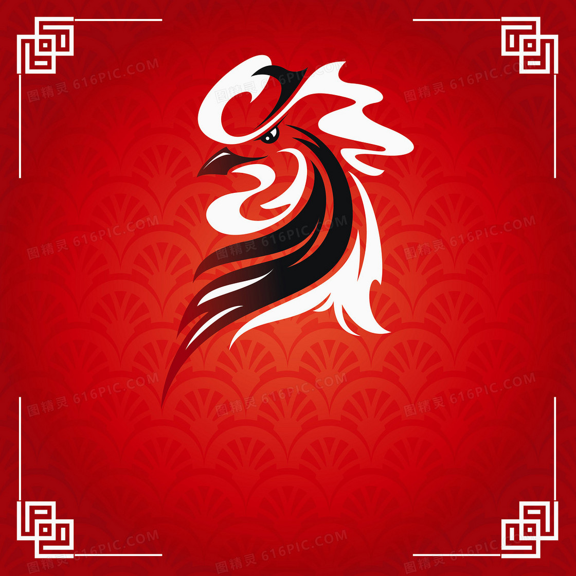 鸡年红色背景边框素材矢量
