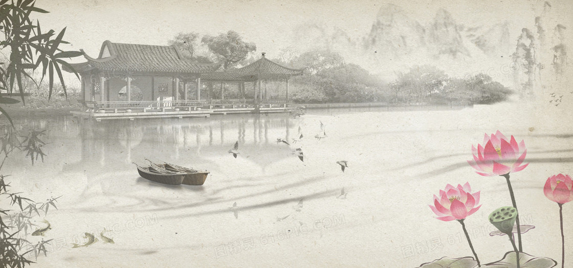 古建筑水墨海报banner背景