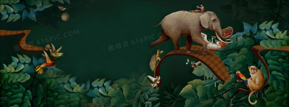 动物世界绿色淘宝海报背景
