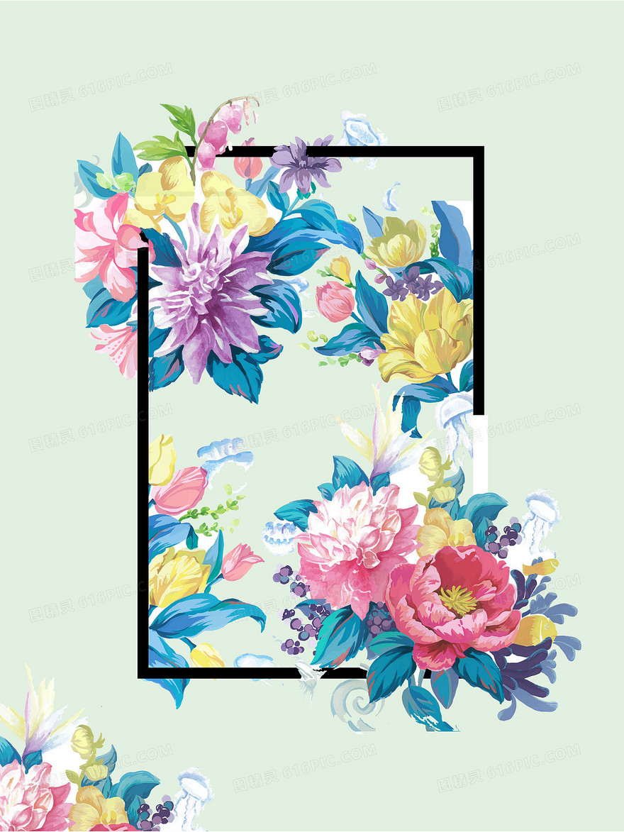 彩色插画花卉春节新品上新海报背景