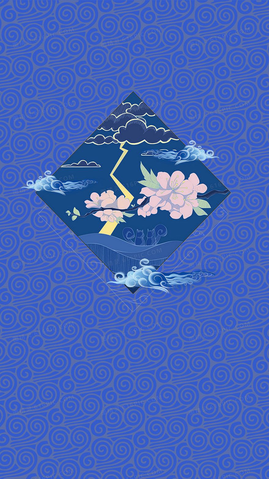 二十四节气之惊蛰质感祥云H5背景分层下载
