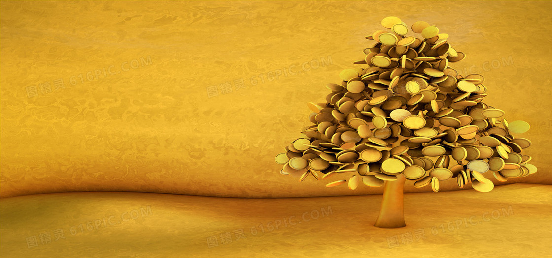金色发财树金融背景