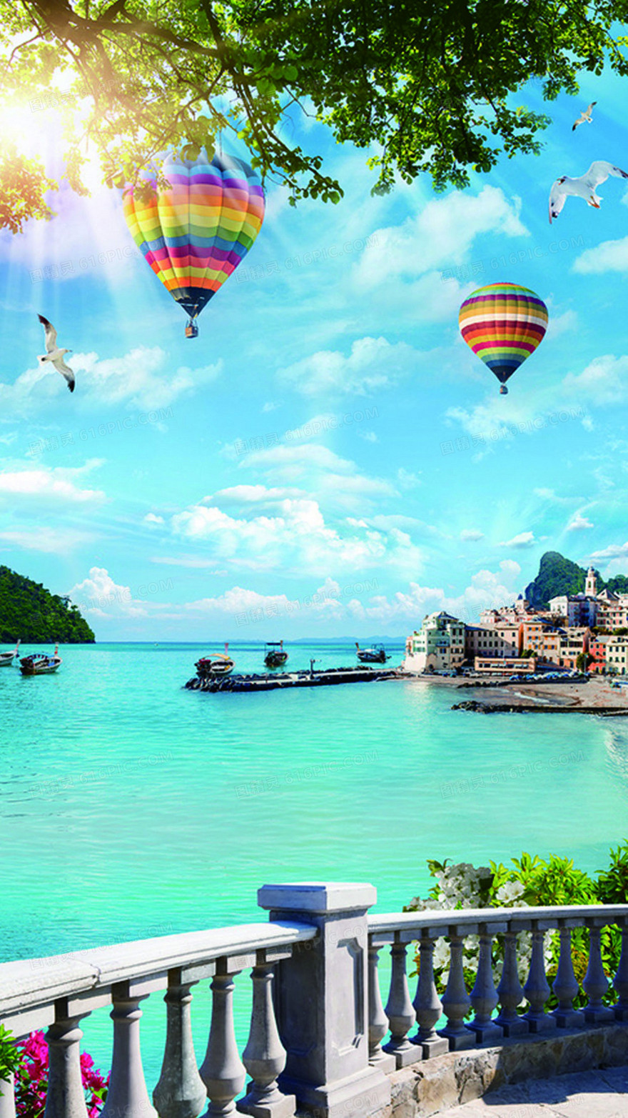 清新唯美海滩H5背景