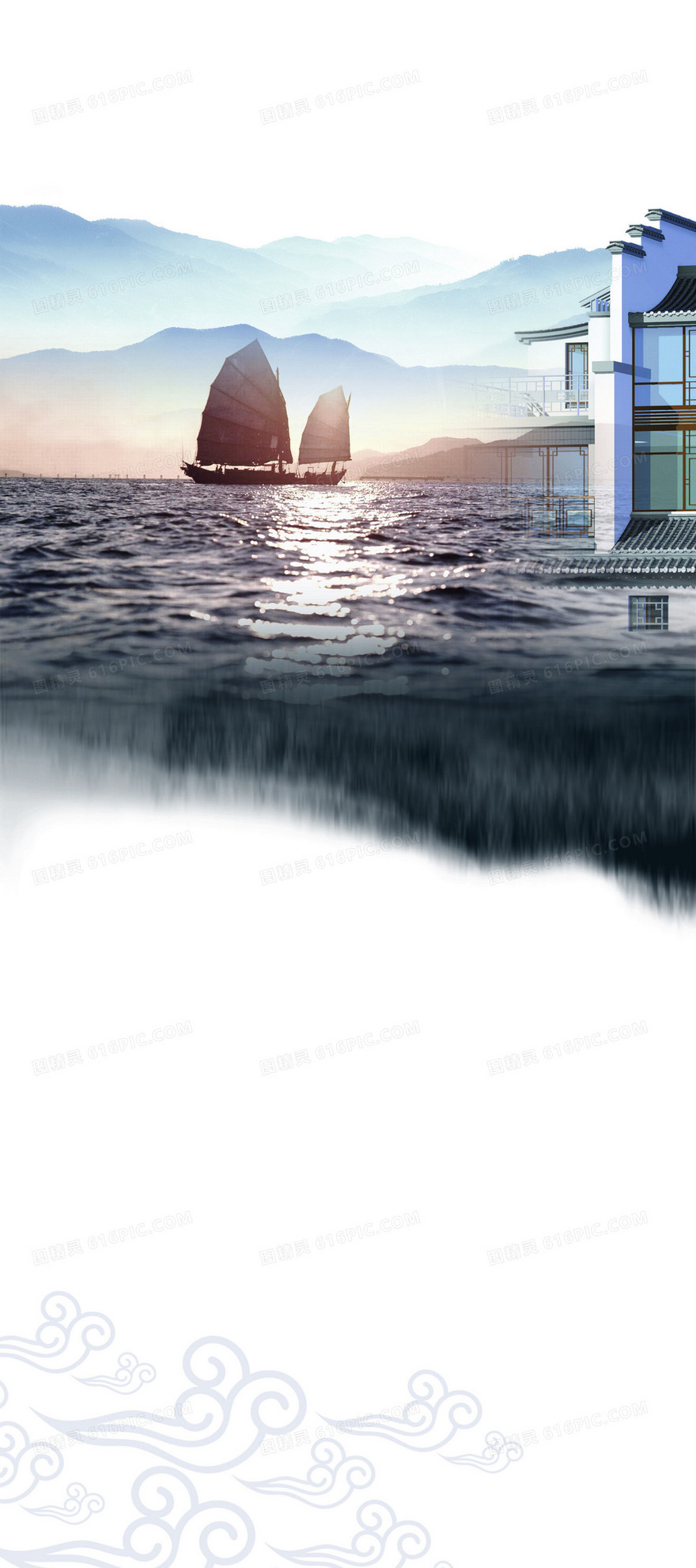 帆船远景海报背景