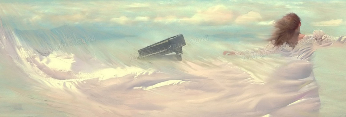 白云意境钢琴粉白色梦幻背景图