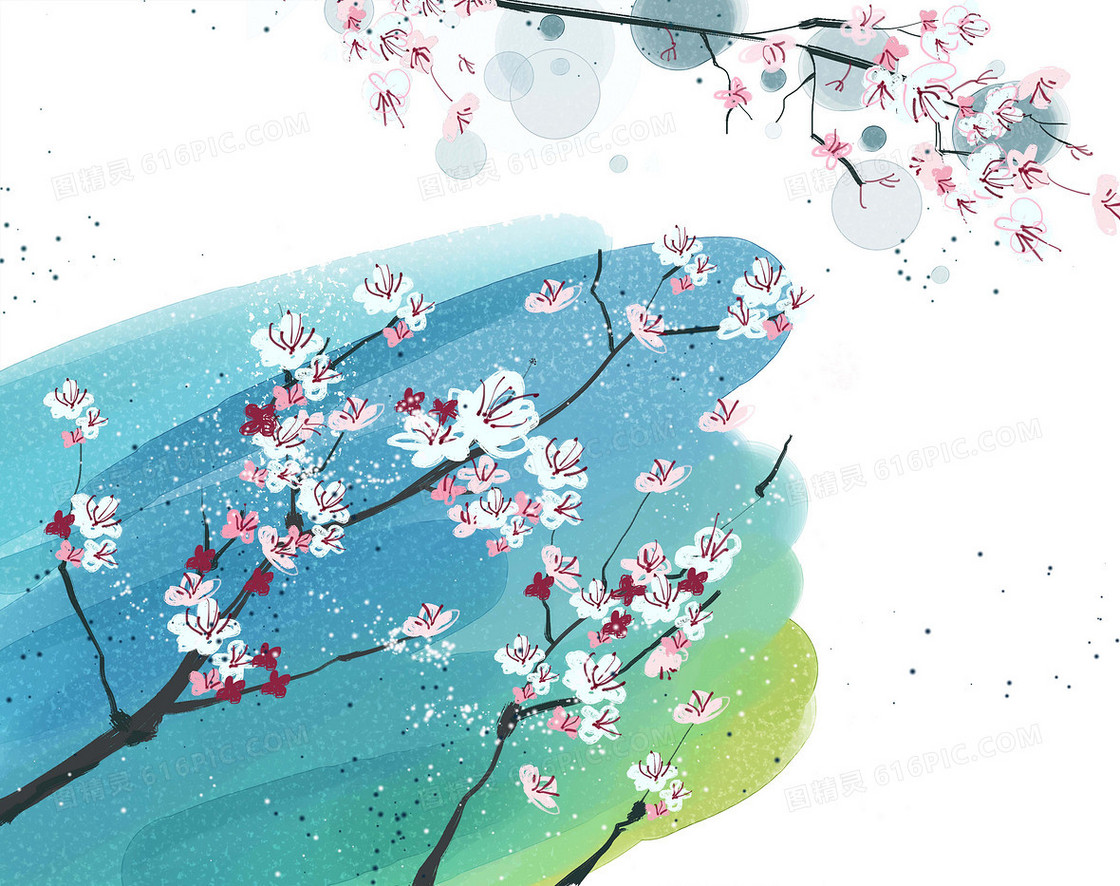 卡通水墨梅花海报背景