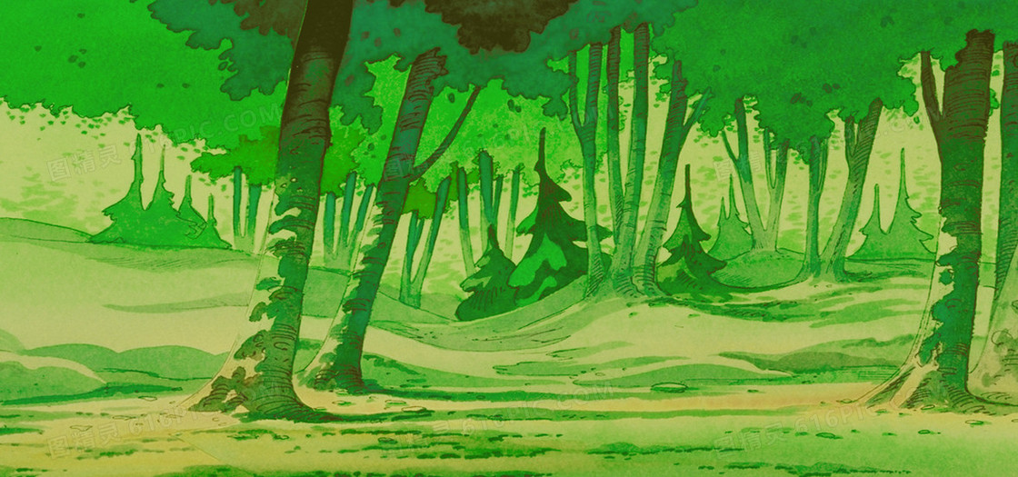 卡通绿色森林手绘背景