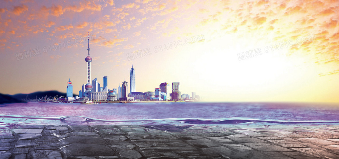 大气壮阔上海高楼房地产海报背景