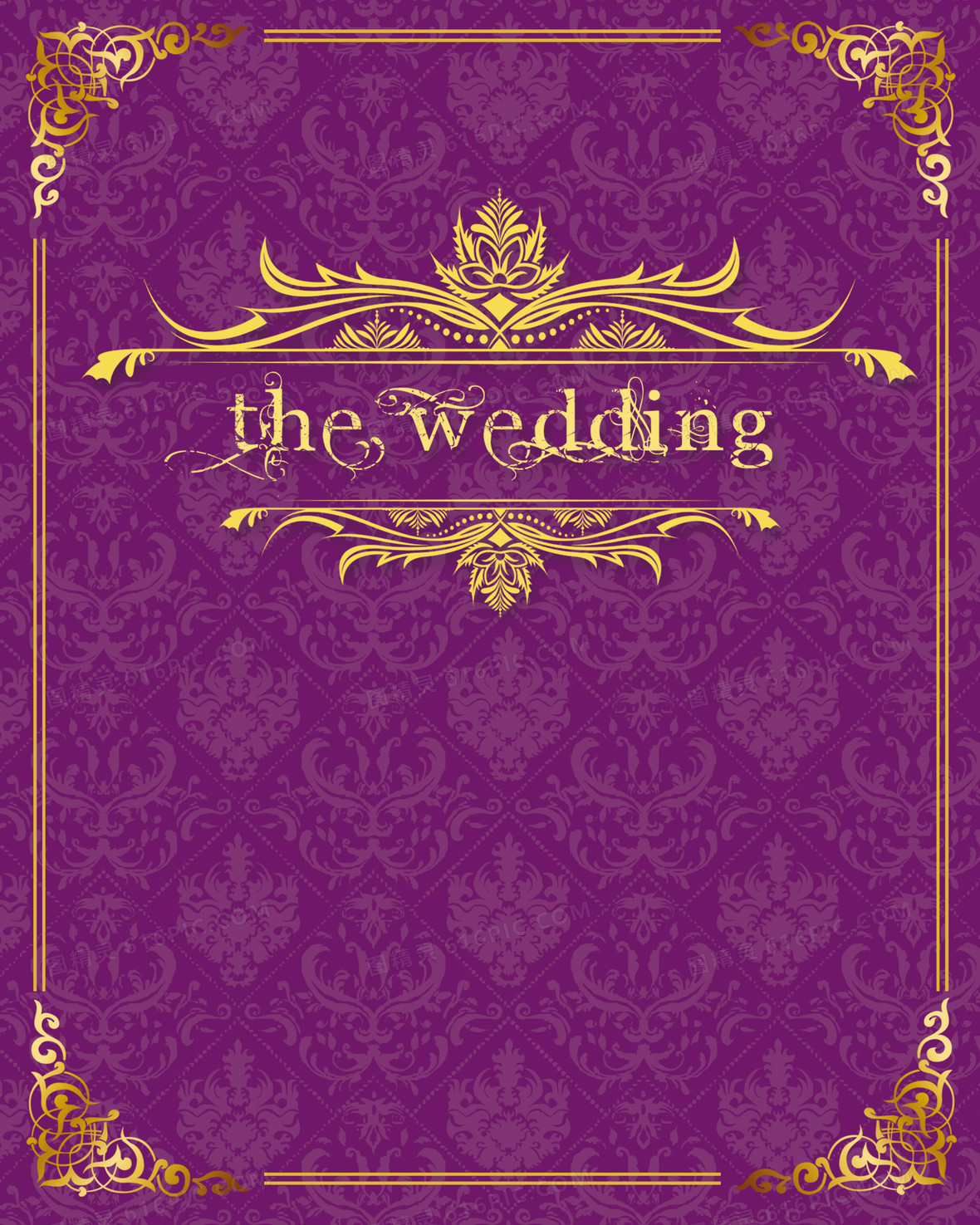紫色欧式婚礼邀请函海报背景素材