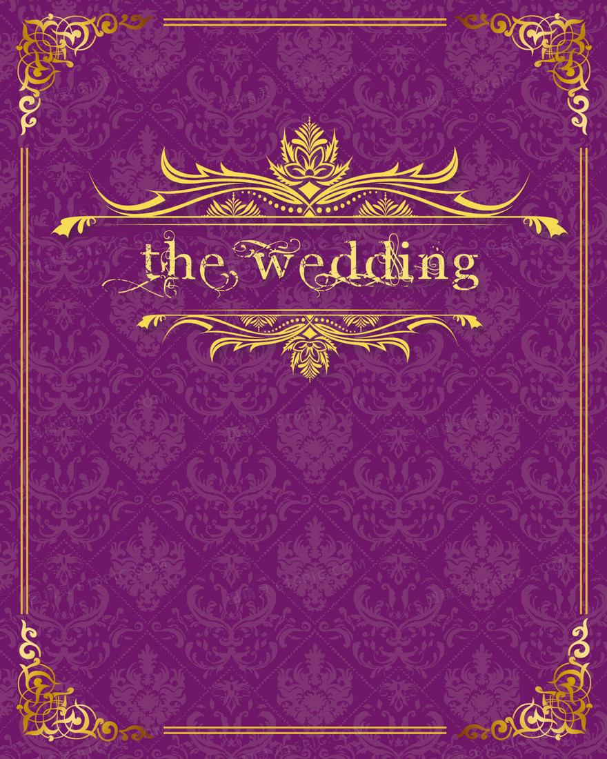 紫色欧式婚礼邀请函海报背景素材