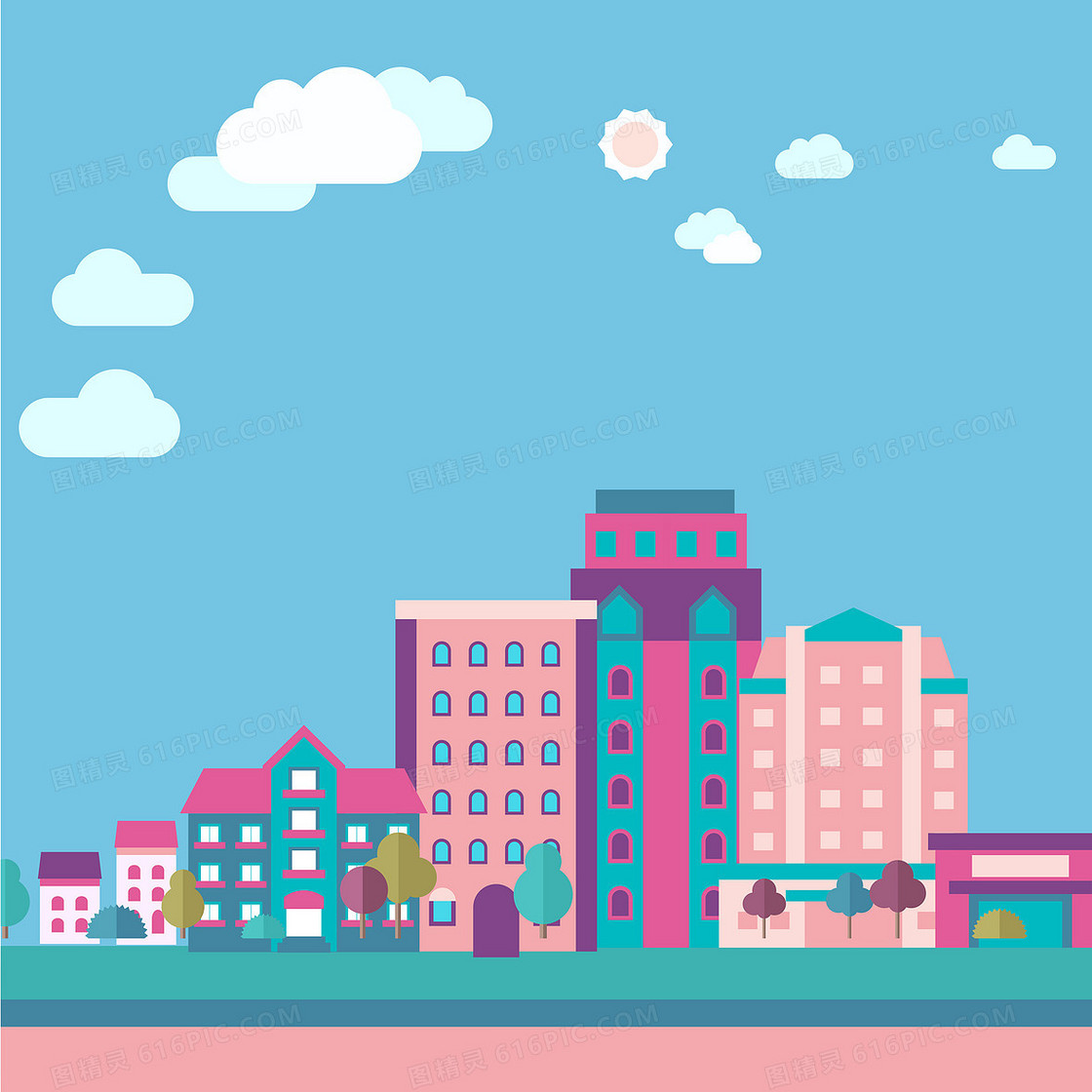 扁平化 矢量 学校背景