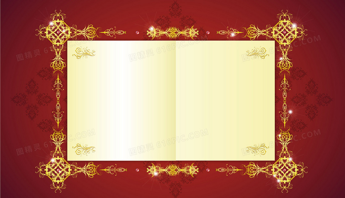 古典红色渐变金属质感花纹边框折页信纸背景